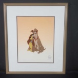 Framed certified disney serigraph cel featuring lady and the tramp