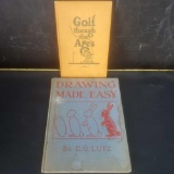 2 vintage/antique books Golf Through The Ages. Drawing Made Easy.