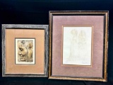 Framed Sketch Art. Old Man Signed A.P. Cooper, 2 Girls and Connie King