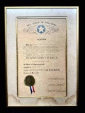 Columbia Pictures State of Oklahoma Framed Citation