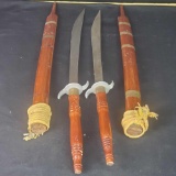 2 unique wood handle small swords w/wood blade protector
