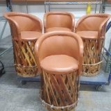 4 Mexican wood/leather Equipale Bar Stool/chairs with Cushioned Seat