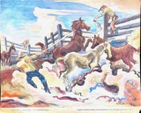 Lassoing Horses from Thomas Hart Benton Offset Litho 1937 The Brooklyn Museum