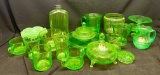 Large Lot Green Depression Glass