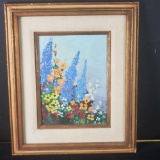 Framed oil/masonite flora artwork unknown artist