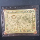 Vintage reproduction world map w/unique wooden frame