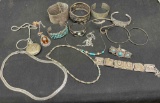 Lot of Mixed Silver Tone Jewelry - Bangles, Braided Necklace, Locket, etc