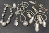 Lot of Mixed Silver Tone Jewelry Necklaces, Bracelets, Rings, Pins