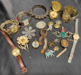 Lot of Costume Pins and Watches Including Liz Clairborne to Vendome