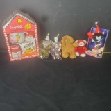 Campbells school house 2 porcelain jester dolls Fiesta bear dancing hampster