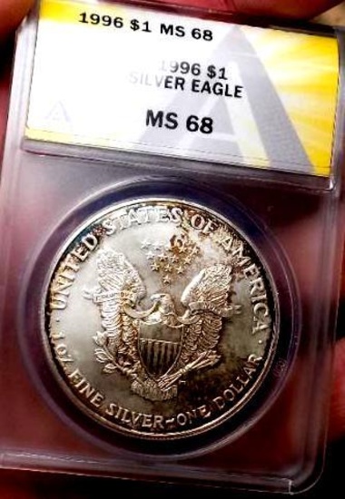 American Silver eagle 1996 rare date rainbow monster color anacs certified ms68 WOW COIN