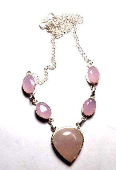 sterling silver pink opal necklace new designer high end beauty 22+ grams Stunning