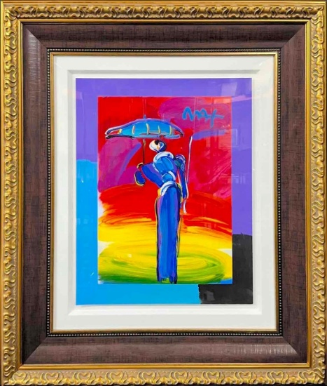 Framed Art Peter Max Umbrella Man With Cane 34in X 39in