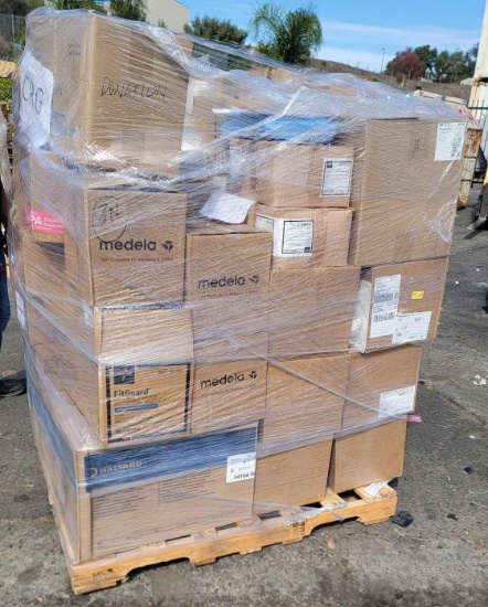 Pallet of Overstock, Medline Double Tread Slippers, Halyard Sterilization Wraps, Chemo Container
