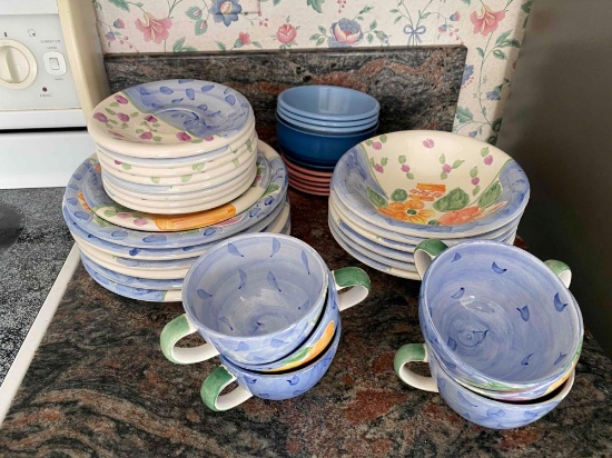 dishes lot of pastel colored dishware