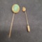 (2) 14kt GOLD PINS 4.7 grams - Green stone and apple motif