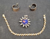 925 Silver Jewelry lot Earrings Pendant Diamond bracelet