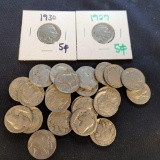 lot of 22 Buffalo Nickels Many with full dates
