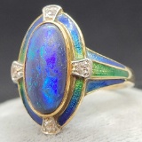 Stunning blue gemstone and DIAMOND -14k GOLD-beautiful design RING