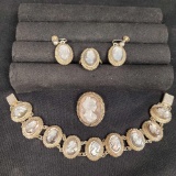 Classic Cameo design jewelry Set- Bracelet, Earrings Ring, Pendant