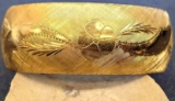 Floral etched 14kt GOLD bangle, hinged bracelet- 34.9g