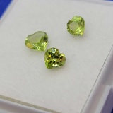 3 Heart shaped Peridot gemstones .93ct