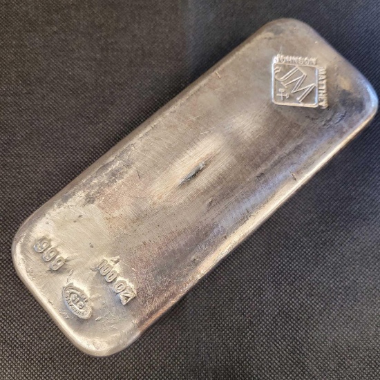 100 OZ Johnson Mathey .999 Fine Silver Bar