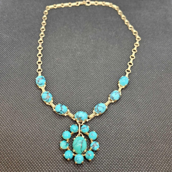 14K Yellow Gold Natural Turquoise Necklace