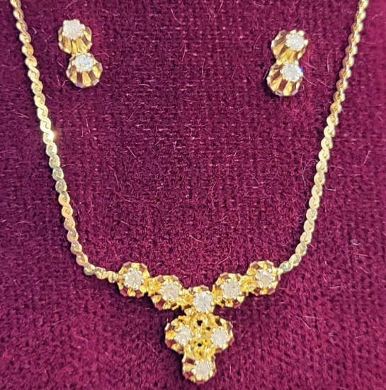 GOLD and DIAMOND Set Earrings and Necklace