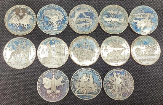 13 Russian 10 Rubles Olympic Coins 90% Silver 1970s-1980s