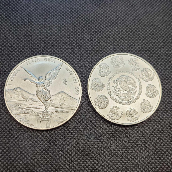 (2) 2016 Mexico Libertad .999 Fine Silver coins