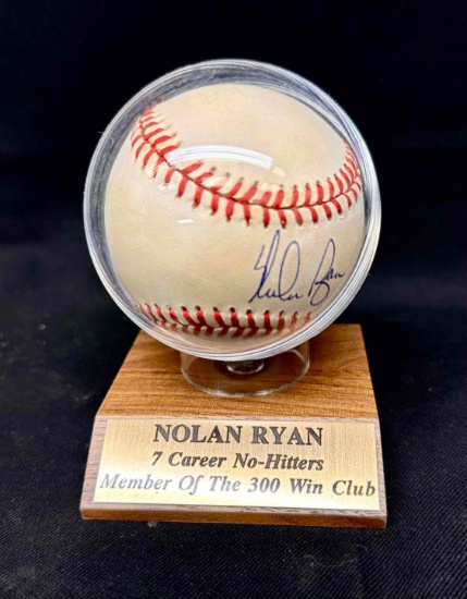 Signed Nolan Ryan 7 Career No Hitters Baseball w/ COA