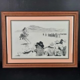 Framed realism pencil artwork signed Laurel Leopold 1982