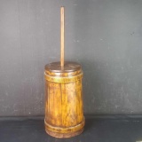 vintage wood butter churn barrel w/lid and stick