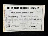 Early telephone company stock certificate 13 October 1882, certificate # 1444 for 400 shares Mexican