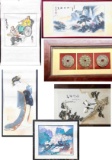 Lot of 6 Pieces of Asian Chinese Art. Framed Art, Scroll