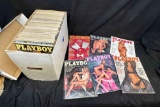 Box of Approximately 33 Vintage Playboy magazines 1970s