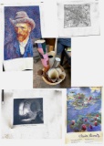 Basket Full of Posters and Rolled Art. Monet, Van Gogh, Map of France more