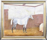 Framed Equestrian Art of Horse in Stable 23 x 28