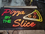 Small Lighted Pizza Sign powers on