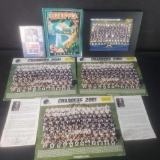 Framed 2007 chargers team photo w/Michael Turner 2003 super Bowl program 2001 team photo signed