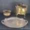 2 copper pots with handels one w/stand large heavy Gorham Stainless platter