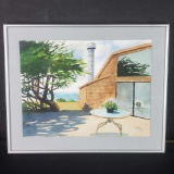 Framed artwork patio overlooking ocean W/signature 2002