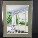 Framed artwork dinning room/patio view W/signature 1994