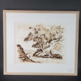 Framed watercolor on paper titled Topanga Canyon singed David Blower