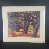 unframed artwork 2 purple trees signed T. Nadejer