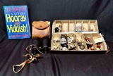 Vicki Japan Binoculars, Hooray for Yiddish Book. Asst Buttons and Knick Knacks