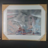 Framed abstract artwork with signature