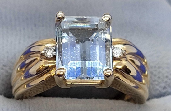 14kt PLUMB GOLD Ring with Princess Cut TOPAZ and DIAMONDS