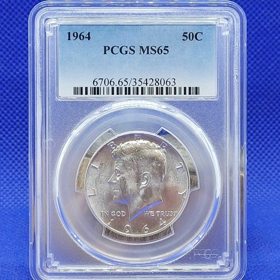 United States 1964 Kennedy Half Dollar Graded PCGS MS65 90% Silver coin Nice Eye appeal